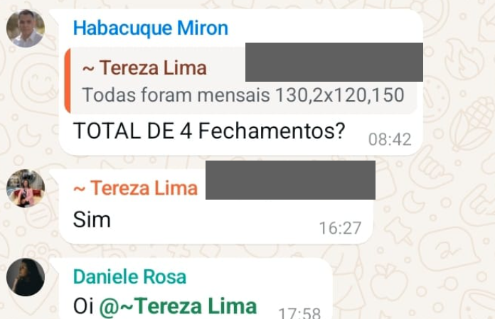 Cliente confirmando 4 fechamentos mensais